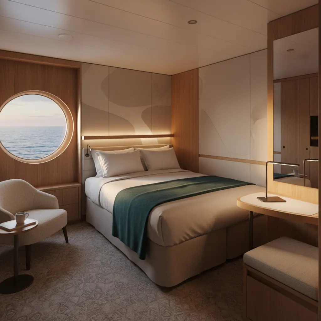 Diseño de una cabina individual compacta en un crucero.
