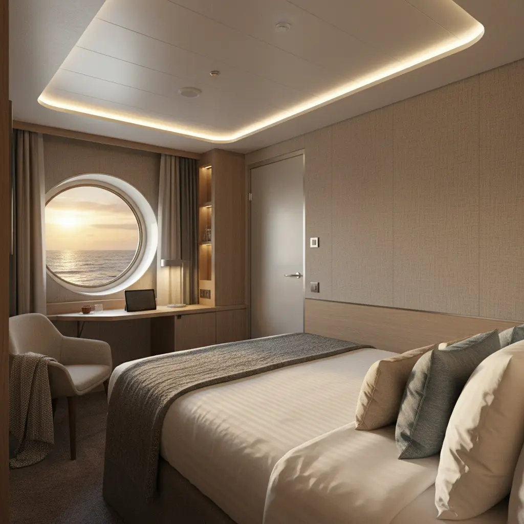 Modern solo studio cabin on a cruise ship