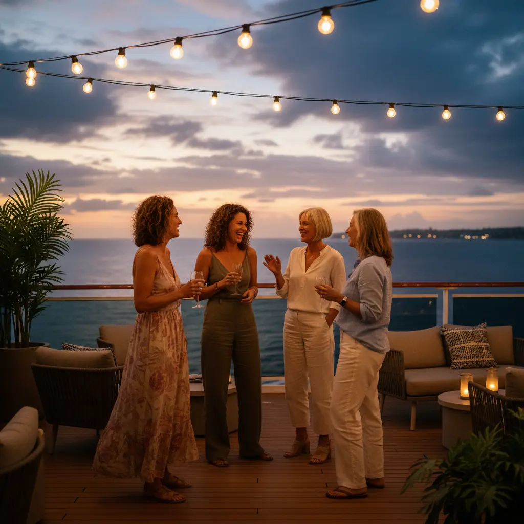 Group of people socializing at a cruise event