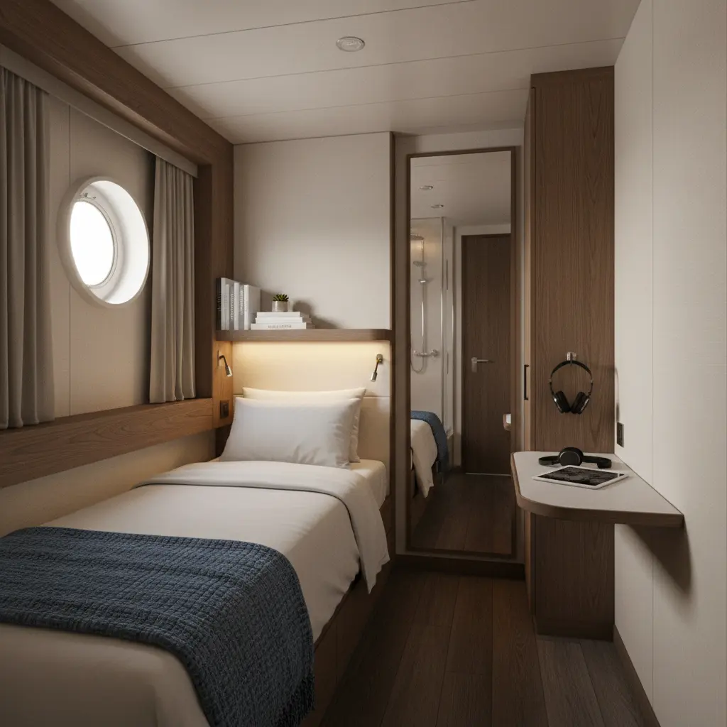 Plan d'une cabine de croisière solo compacte