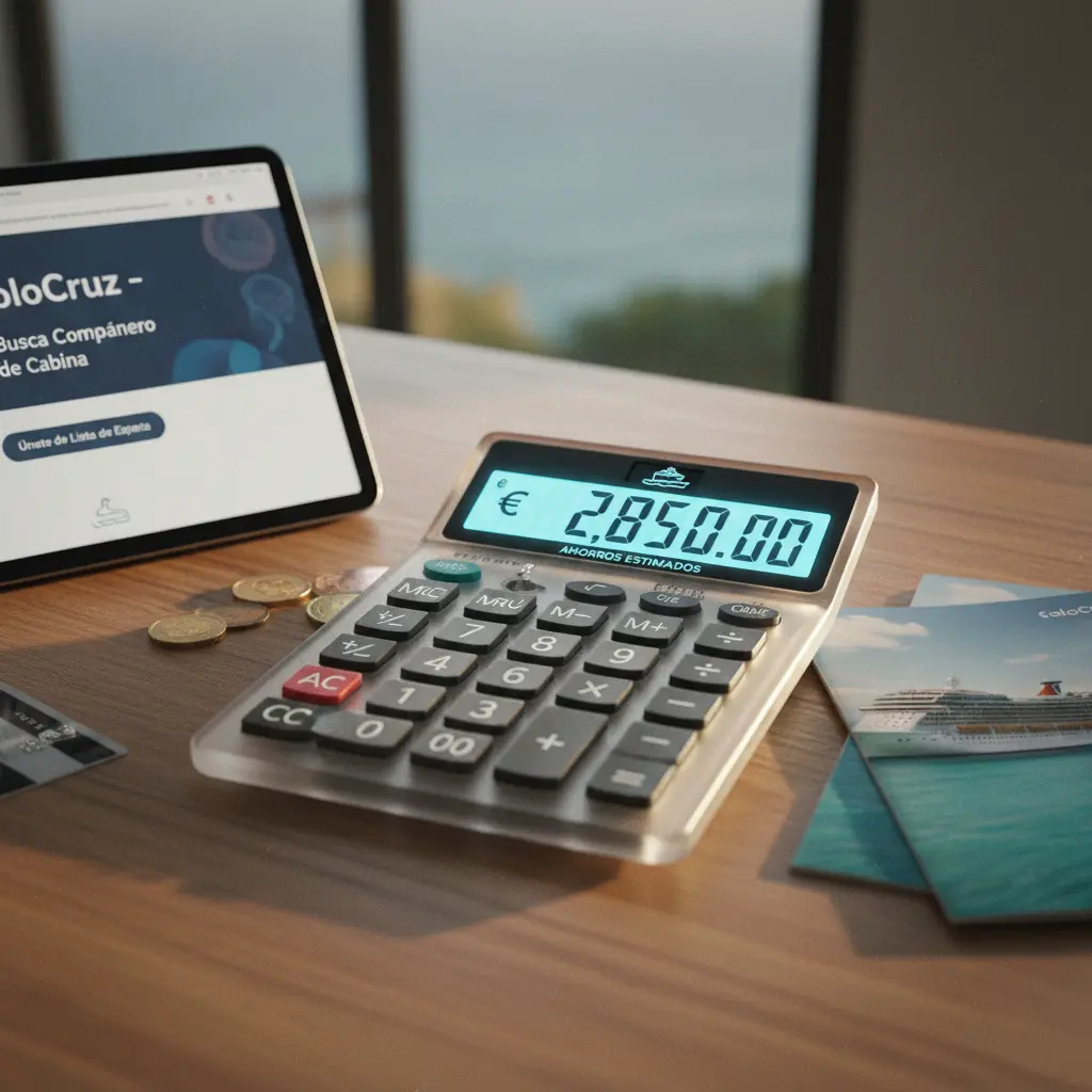 Calculadora mostrando ahorros significativos en un viaje en crucero