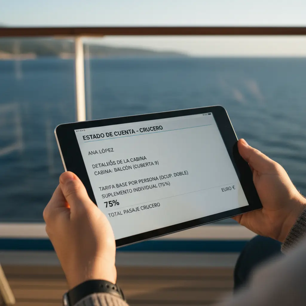 Factura de crucero mostrando un suplemento individual del 75%
