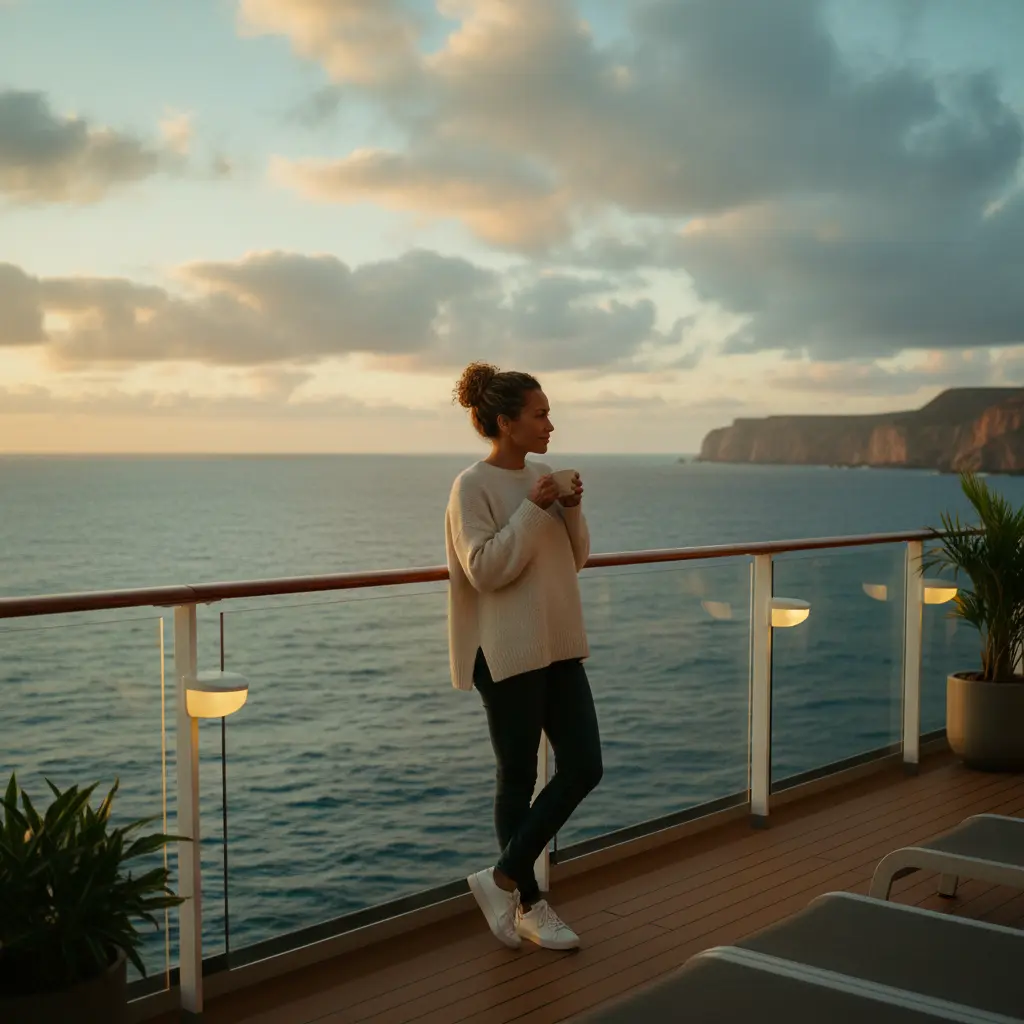 Two friends laughing on a cruise ship deck