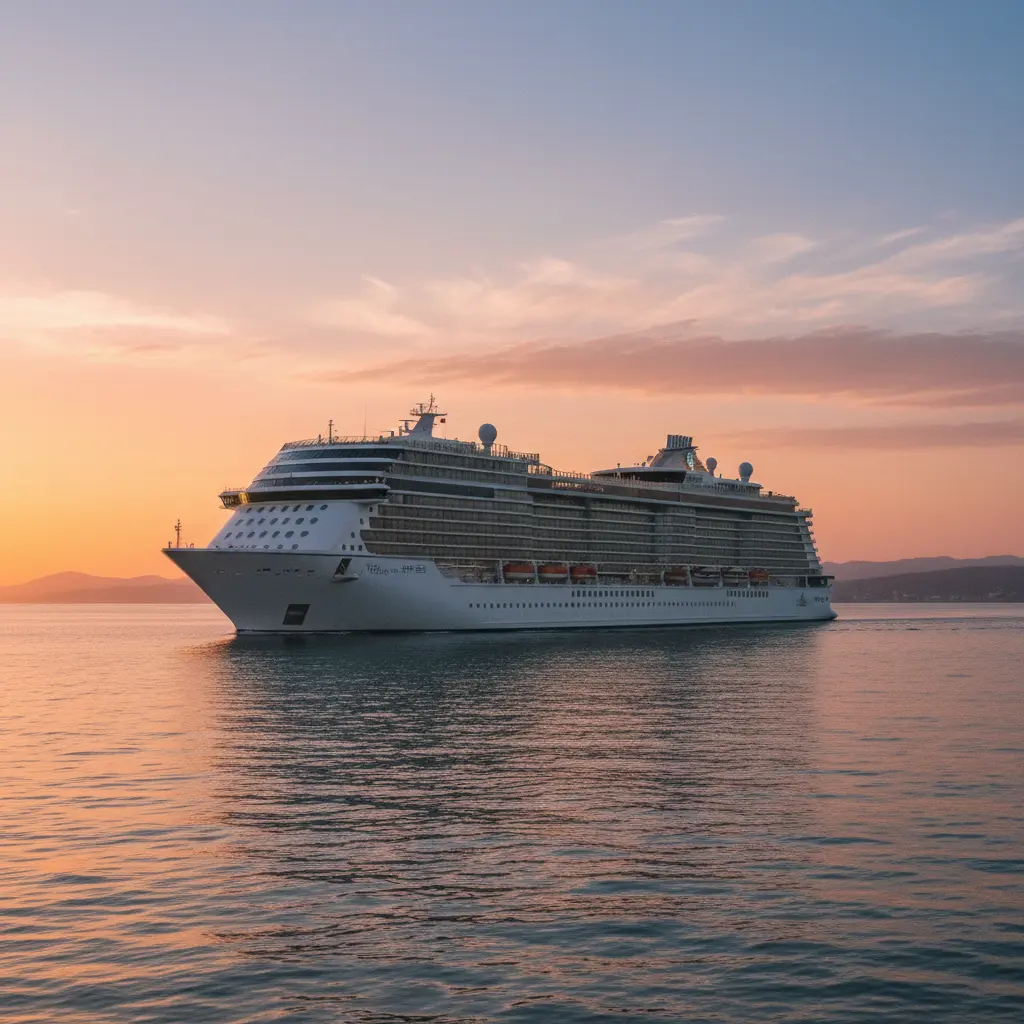 Gran crucero navegando al atardecer