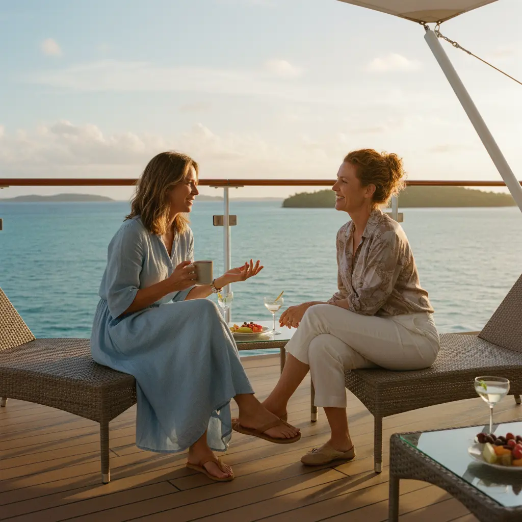 Dos mujeres charlando amistosamente en un crucero