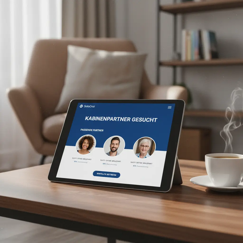 SoloCruz Plattform auf einem Tablet, zeigt passende Kabinenpartner
