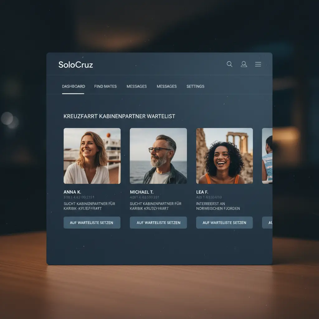 Screenshot der SoloCruz Plattform zur Partnersuche für Kreuzfahrten